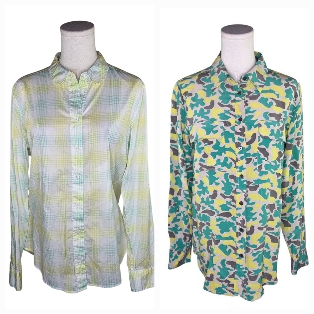 Equipment Femme Button Down Shirts Plaid & Camo Print Size S Cotton and Silk